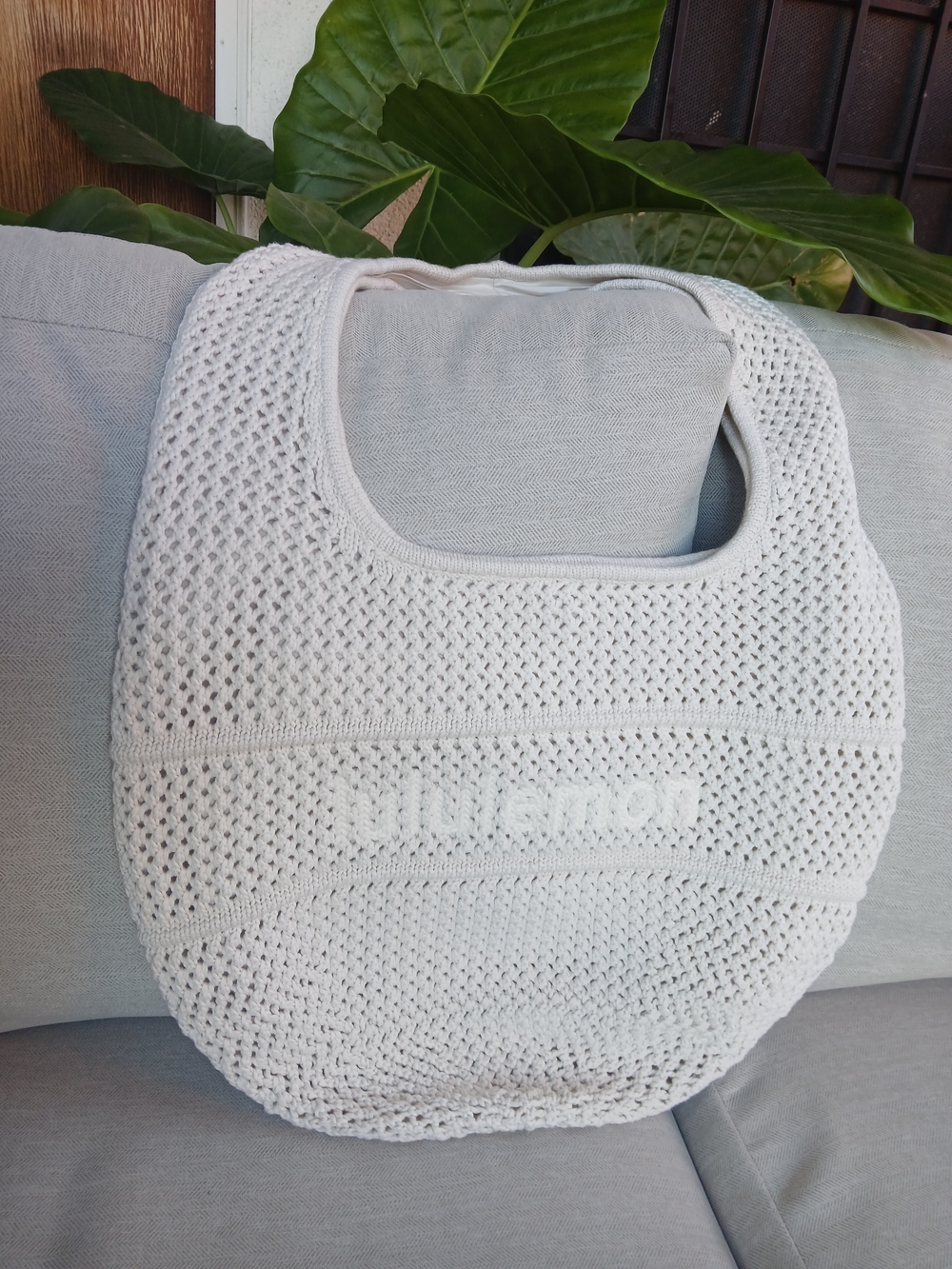 Lululemon Athletica Cream Open-Knit Round Tote